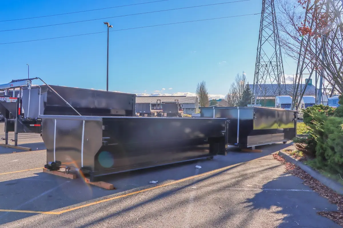 Roll-off dumpster ready for waste disposal at job site for Construction Dumpster Rental in Rockland